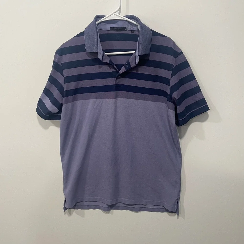 GREYSON Men's Striped Polo Shirt Lavender Navy Blue Size M Golf Casual - Picture 1 of 6